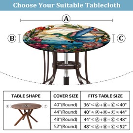 Kamoor Hummingbird Round Fitted Tablecloth with Elastic Edge Floral Outdoor Tablecloth Waterproof Table Cover for Picnic Dinner Party Decor Fits 36-40" Diameter Round Tables