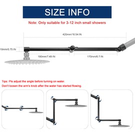 NearMoon Adjustable Shower Arm, Extension Arm Universal Connection, Rise or Lower Shower Head, Adjust Height/Angle to Upgrade Shower Experience, Anti-Leak, 16 Inch (Matte Black)