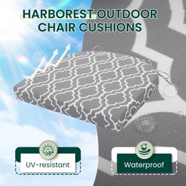 HARBOREST Outdoor Chair Cushions Set of 4 - Round Corner Waterproof Outdoor Cushions for Patio Furniture - Patio Furniture Cushions with Ties, 17"x16"x2", Grey Geometry