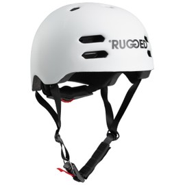Rugged Lightweight Inmold Helmet, Size Adjustable, Magnetic Closure, Ventilated for Stunt Scooter, Skateboard, Inline Skates, Bicycle, BMX, Dirt I E-Scooter (White, L = (58-61 cm)