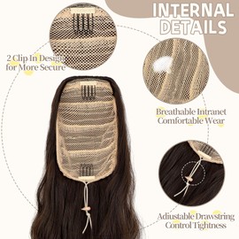 Fanguilar Ponytail Extension 24 Inch Long Curly Wavy Drawstring Ponytail Extension Synthetic Hair Extensions Ponytail for Women Daily Use Medium Brown Mix Bleach Blonde
