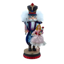 Kurt Adler 15" Hollywood Nutcracker Prince with Clara – Red & Blue Christmas Nutcracker with Sword, Pink Clara Doll, Wood and Resin Collectible