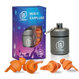 LYSIAN High Fidelity Concert Earplugs Noise Cancel, Reusable Musicians Ear Plugs, 23dB Ear Protection for Loud Music Festival, Bar, Raves, Games - 2 Pair Orange