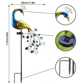 DAZZTIME Solar Lights for Outdoor Garden, Peacock Garden Solar Stake Lights Peacock Garden Statue Metal Peacock Garden Decoration, Metal Peacock Garden Decoration, Solar Lights for Outdoor Garden, for
