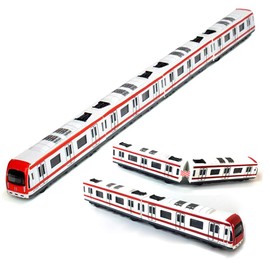 JTMM Train Model, 4pcs Car Set Alloy City Rail Subway Train Model,1/64 Scale Alloy Subway/Car Model, Red White