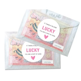 120pcs It Takes a Village Lucky You're a Part of Ours BabyShower Lotto Favors, Baby Shower Lotto Ticket Favor.Scratch Ticket Shower Favor labels (Pink)