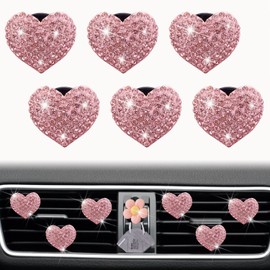 Bling Heart Air Vent Clips, 6 Pcs Pink Heart Air Fresheners, Diamond Car Interior Decor Charm, Cute Car Accessories for Women + Cute Flower Mask Hook