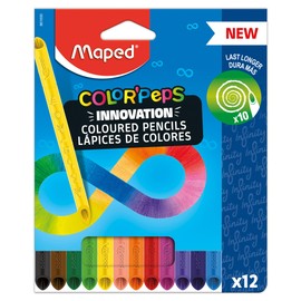 Maped COLOR'PEPS INFINITY COLOURED PENCILS - 12 COLOURS - 100% COLOURED LEAD - NO SHARPENING NECESSARY - 100% USEABLE, ZERO WASTE