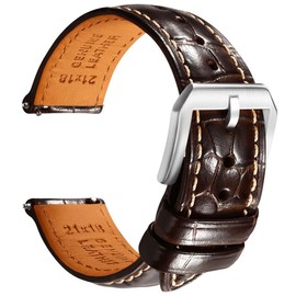 REZERO Leather Watch Straps for Men, Crocodile Embossed Watch Straps with Quick Release, Replacement Genuine Leather Strap for Watches 19 mm, 20 mm, 21 mm, 22 mm, 19 mm, Leather, No Gemstone