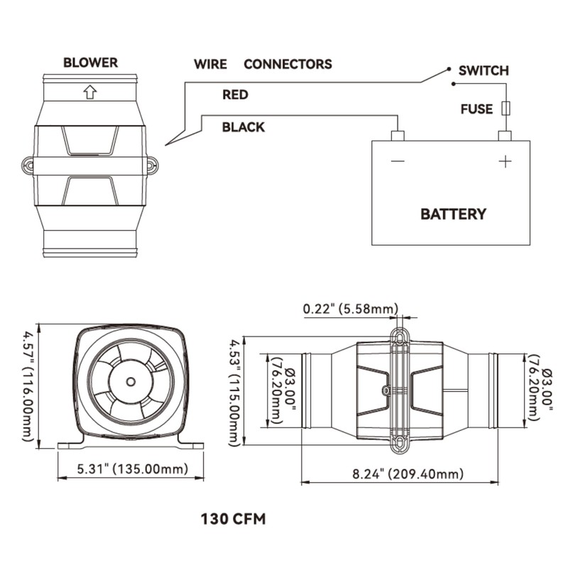 SEAFLO 3" In-Line Marine Bilge Air Blower - 12V, 130