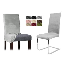 BEAUTEX Chair Cover Sets, Velvet Microfibre Chair Cover, Elastic Stretch Cover, Choice of Sizes and Colours (Light Grey, Set of 4)