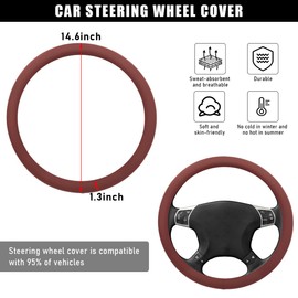 Yourkar Car Steering Wheel Cover, 15 Inches Non-Slip Leather Vehicle Wheel Protector, Comfortable & Breathable Automotive Steering Wheel Cover, Universal Decor Car Accessories (Red)