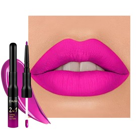 IATMOMOD 1Pcs 2 in 1 Hot Pink Matte Lip Liner and Liquid Lipstick Stain Makeup Set for women, Hot Pink Long Lasting Smudge Proof Lip Tint Matte Finish Lip Gloss for All-Day Color Hold Easy to Use 59#