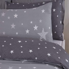Dreamscene Galaxy Stars Duvet Cover with Pillowcase Kids Reversible Charcoal Bedding Set, Silver Grey, 3pcs, Double