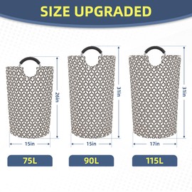 STORAGE MANIAC 2 Pack 115L Extra Large Laundry Basket Freestanding Laundry Hamper, Collapsible Laundry Baskets Waterproof Laundry Bag with Padded Handles, Folding Tall Clothes Hamper, Hexagon