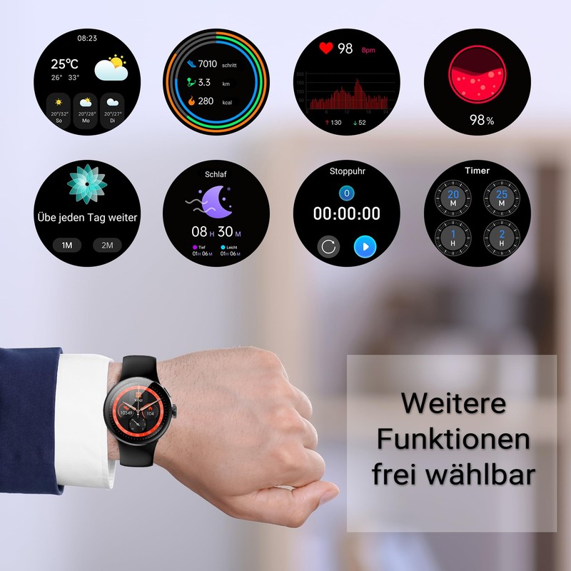SmartWatch XINJI N2 with Bluetooth, AMOLED Touch Panel, Pulse/HRV/Blood Oxygen