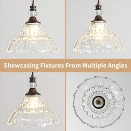 Rainzepher 1 Piece Vintage Chandelier in Oil Rubbed Bronze Finish with Flower-Shaped Glass Shade, Retro Pendant Light for Kitchen, Hanging Light Fixture for Dining Room, Hallway, Living Room, Bedroom