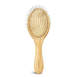 GAVIVOL Bamboo Hair Brush with Steel Bristles, Scalp Massage & Detangling Brush for Women, Men & Kids, Anti-Static, Wet & Dry Hair