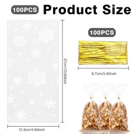 Christmas Cellophane Gift Bags Christmas Treat Bags 100 Pcs Clear Snowflake Cookie Candy Cellophane Bags with Twist Ties Goodie Bags for Xmas Winter Holiday Party Goody Supplies Gifts Favor Bags