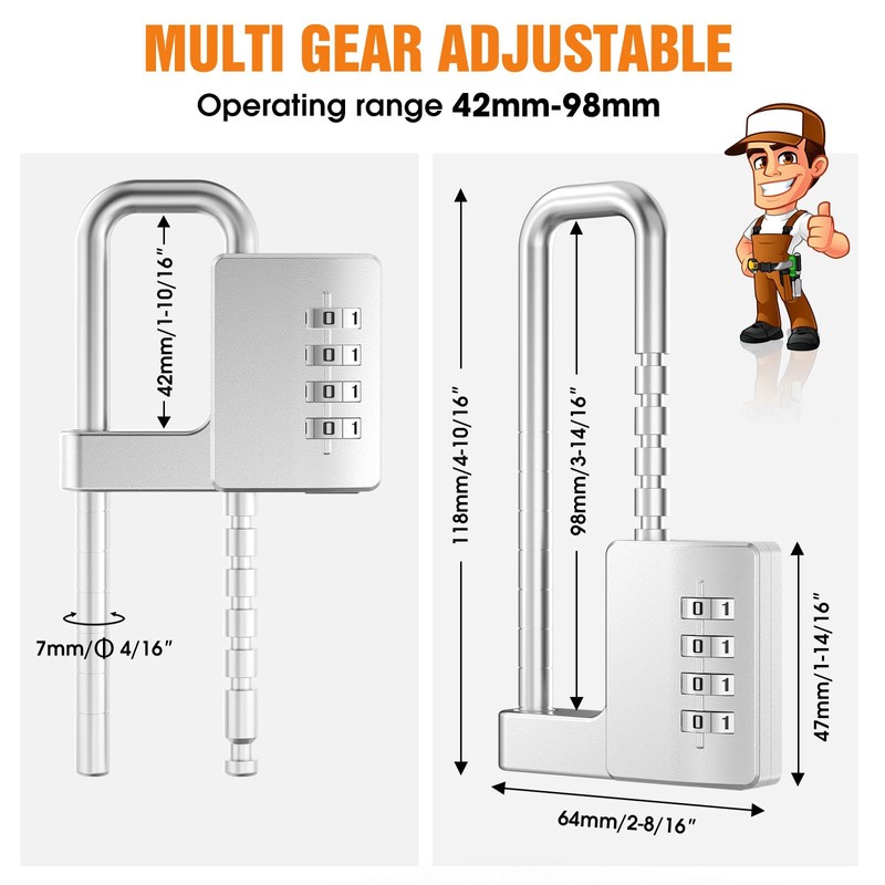 Cabinet Lock with Combination, Gym Locker Lock Code, Adjustable U