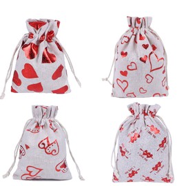 JANEMO 4PCS Burlap Bags,Sachet Bag,Small Drawstring Bag,7x5 INCH Reusable Gift Bag for Jewelry,Wedding Favor Bags,Candy,Spice,Bean,Biscuit,Chain,Bracelet,DIY, Party Home Supplies