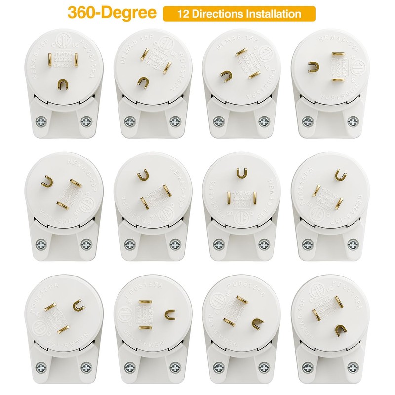 Plugrand 12-Direction Adjustable Nema 5-15P Right Angle AC Plug -