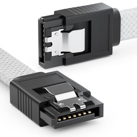 deleyCON 60 cm SATA 3 Cable Nylon 6 Gbit/s Data Cable SATA III Connection Cable Serial ATA Connection Cable for Motherboard & Hard Drive HDD SSD 2 S-ATA L-Connector Straight White