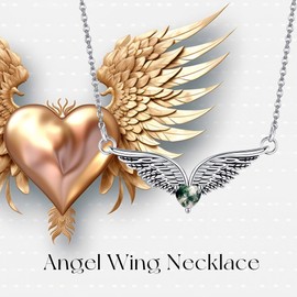 DAYLINLOVE Angel Wing Necklace 925 Sterling Silver Angel Moss Agate Pendant Necklace Moss Agate Jewellery Gifts for Women Girls