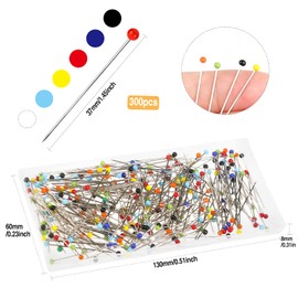300 Pieces Multicolor Sewing Pins,38 mm Long Straight Glass Head Pins for Dressmaking, Quilting, Fabric, Jewellery & Crafts