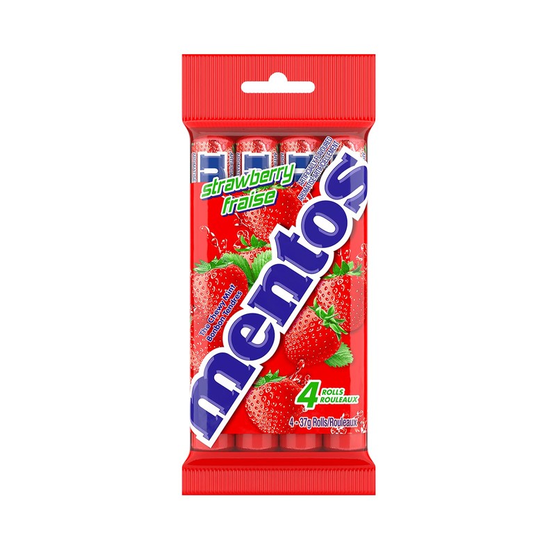 Mentos - Strawberry 4-Pack - Chewy Mints with Long-Lasting Flavour