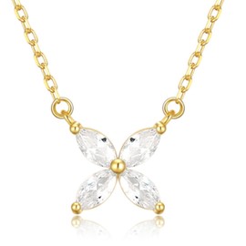 BYIA Gemstone Sterling Silver Necklace for Women, 18K Gold Plated Jewelry, Diamond Four-Leaf Flower Zirconia, Round Zirconia Necklace, Sterling Silver, Cubic Zirconia