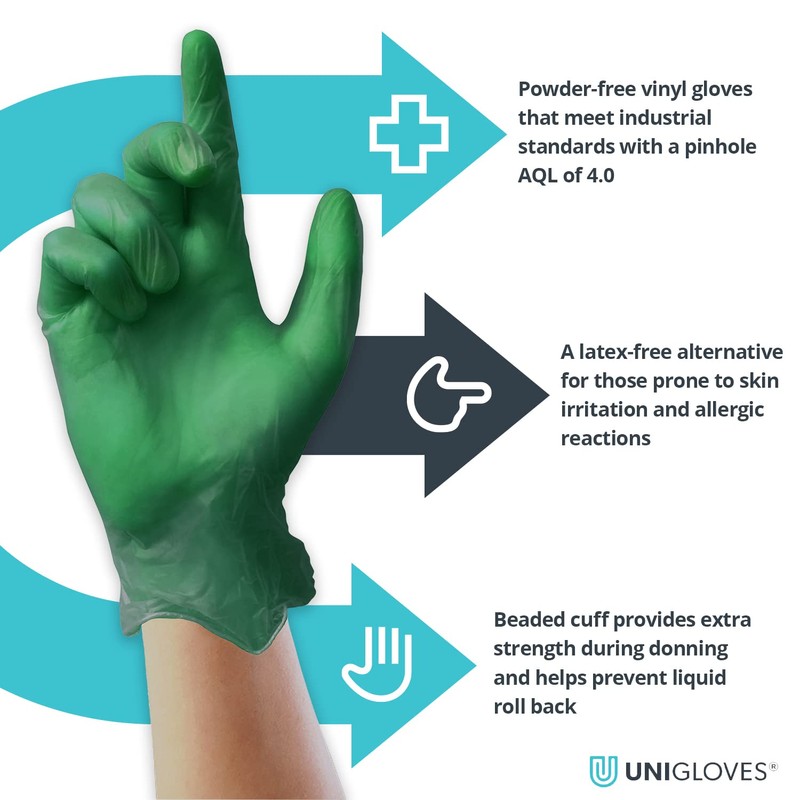 UNIGLOVES Unicare Vinyl Disposable Gloves - Multipurpose, Powder and Latex