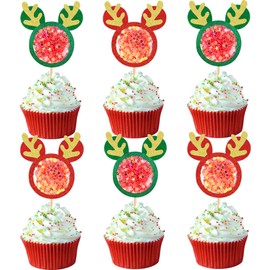 Ercadio - Paquete de 12 adornos de Navidad inspirados en ratones para cupcakes de fieltro para ratones de Navidad, decoraciones de tartas para fiestas temáticas de Navidad