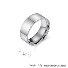 OAKKY Unisex Stainless Steel Minimalist Polished Finish Pipe Cut Flat Dome Wedding Band Ring 8mm Silver Size 10