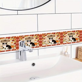 HOMETITUTE Wallpaper Border Peel and Stick Fall Thanksgiving French Bulldog Pumpkin Wall Decor Self-Adhesive Border for Bathroom Kitchen Living Room Seasonal Decor 4x196 Inch