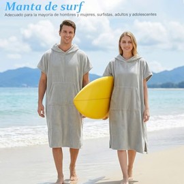 Poncho de Surf con Capucha de Microfibra, Poncho de Secado Rápido Toalla para Cambiarse, Bata de Baño para Mujer y Hombre, Ponchos de Surf con Bolsill