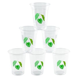 AimFun Tropical Palm Leaf Plastic Cups Summer Hawaii Disposable Party Cups 12 oz Hawaiian Luau Drinkware for Hawaiian Luau Tropical Birthday Party Supplies Decorations (100, Palm Leaf)