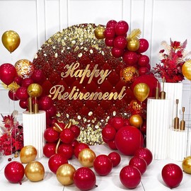 TTQYFNM 7.5x7.5ft Happy Retirement Round Backdrop Cover Polyester Burgundy and Gold Glitter Diamond Circle Photography Background for Women Congrats Retirement Party Decor Banner Photo Shoot Props