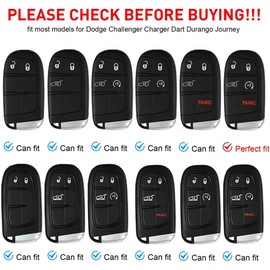 RUIHEDAHB Zinc Alloy Key Fob Cover Case 5-Button & Keychain Compatible with Jeep Grand Cherokee Dodge Challenger Charger Dart Durango Journey Chrysler 300