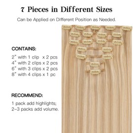 HOTBANANA Human Hair Clip in Hair Extensions, Icy Blonde Highlighted Platinum Blonde Hair Extensions 120g Real Human Hair Straight Remy Hair Clip Ins 16 Inch 7pcs