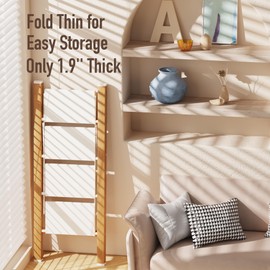 Mayi Plus 4 Step Lightweight Aluminum Folding Ladder, Portable Step Stool with Anti-Slip Pedals, 330 lbs Capacity for Home, Office, Kitchen（White&Woodgrain）