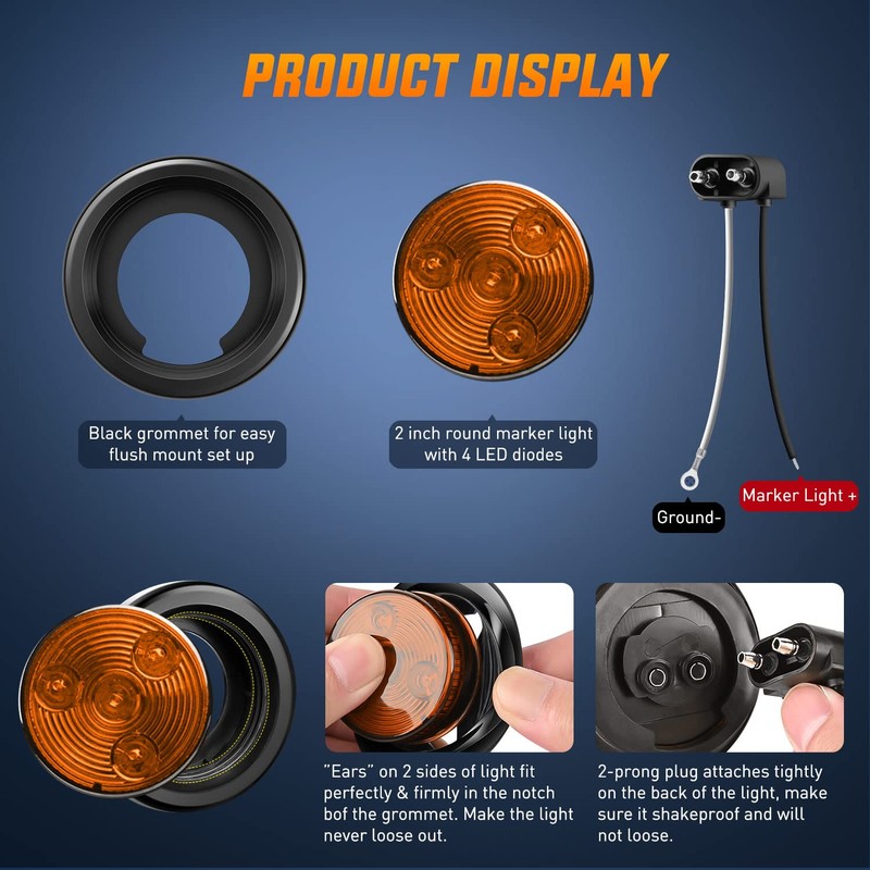 Nilight 10 PCS Round Side Marker Clearance Light 4 LED