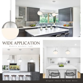 Mccokaige 8 Inch Nickel Mid Century Modern Pendant Light Pendants for Kitchen Island Frosted Milky White Glass Globe Height-Adjustable Modern Hanging Globe Pendant Light for Bedroom (Bulb Incl)