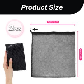 Pack of 2 Sand Toy Bag Mesh Bag 40 x 40 cm Beach Black Mesh Bag Fitness, Travel, Camping, Gym Bag Made of Mesh Material, Easy to Fold, Quick Drying