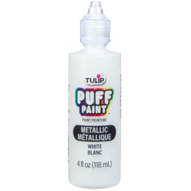 Tulip Puff Fabric Paint Metallic Finish , Permanent Craft Paint for Clothes, DIY Projects, Notoxic, 4 fl oz, Metallic White