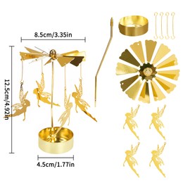 Toptime Spinning Candle Holder, Gold Tea Lights Candle Holder Fairy Carousel Candle Spinner, Rotating Metal Candle Holders for Table Centerpiece Angel Candle Holder for Christmas Festival Home Decor
