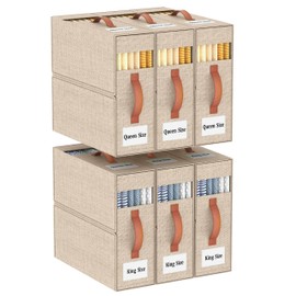 Joymeezo 6 Pack Ivory Bed Sheet Organizer with Band, Sheets Set Folder(Queen & King) with 2 Windows & 2 Handles, Foldable Linen Sheet Container for Closet, Organizing Bedding Storage Box