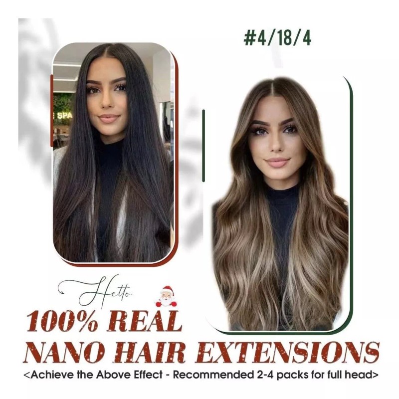 Hetto Extensiones Cabello Natural 50gr 14in Marrón Oscuro Con Ceni