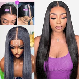 Eubeauty HD Lace Front Wigs Human Hair Pre Plucked Glueless Wigs Human Hair Straight Lace Front Wigs Human Hair Frontal Wigs Human Hair Wigs For Black Women 180 Density 6x2 Hd Natural Black 28 Inch