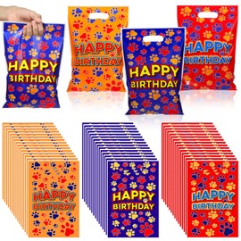 50 Pieces Paw Print Plastic Gift Bags with Handles, Puppy Dog Birthday Party Favor Bags Pet Themed Candy Treat Goodie Pouches for Puppy Birthday Adoption Party Decorations Dog Lovers Supplies